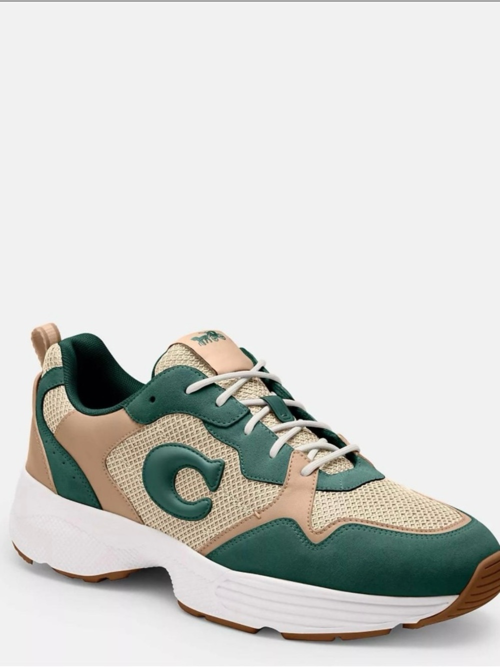 Coach Men's Green and Tan Mesh-Layered Sneakers